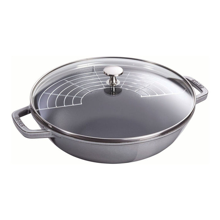 STAUB Wok mit Glasdeckel, 30 cm | rund | Gusseisen | Graphit-Grau