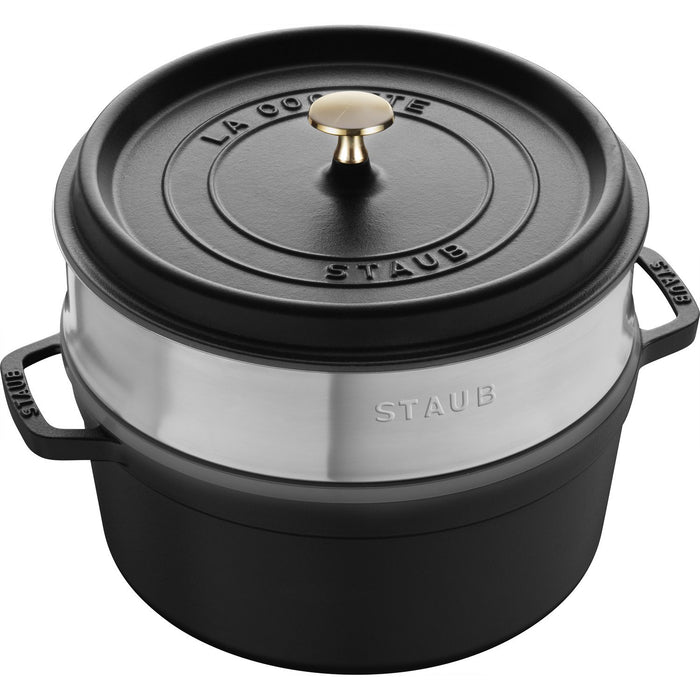 STAUB Cocotte mit Dämpfeinsatz, 24 cm | Schwarz | rund | Gusseisen
