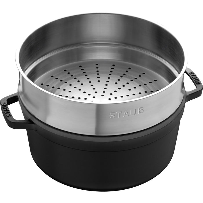 STAUB Cocotte mit Dämpfeinsatz, 24 cm | Schwarz | rund | Gusseisen