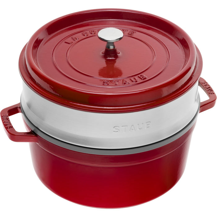 STAUB Cocotte mit Dämpfeinsatz, 24 cm | Kirsch-Rot | rund | Gusseisen