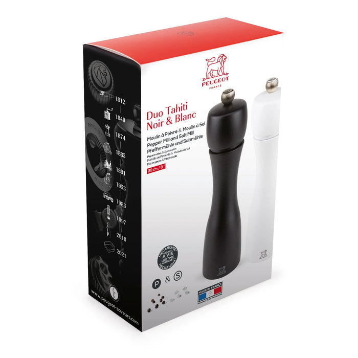 Peugeot TAHITI Duo Pfeffer- und Salzmühle aus Holz, mattschwarz und mattweiß, 20 cm
